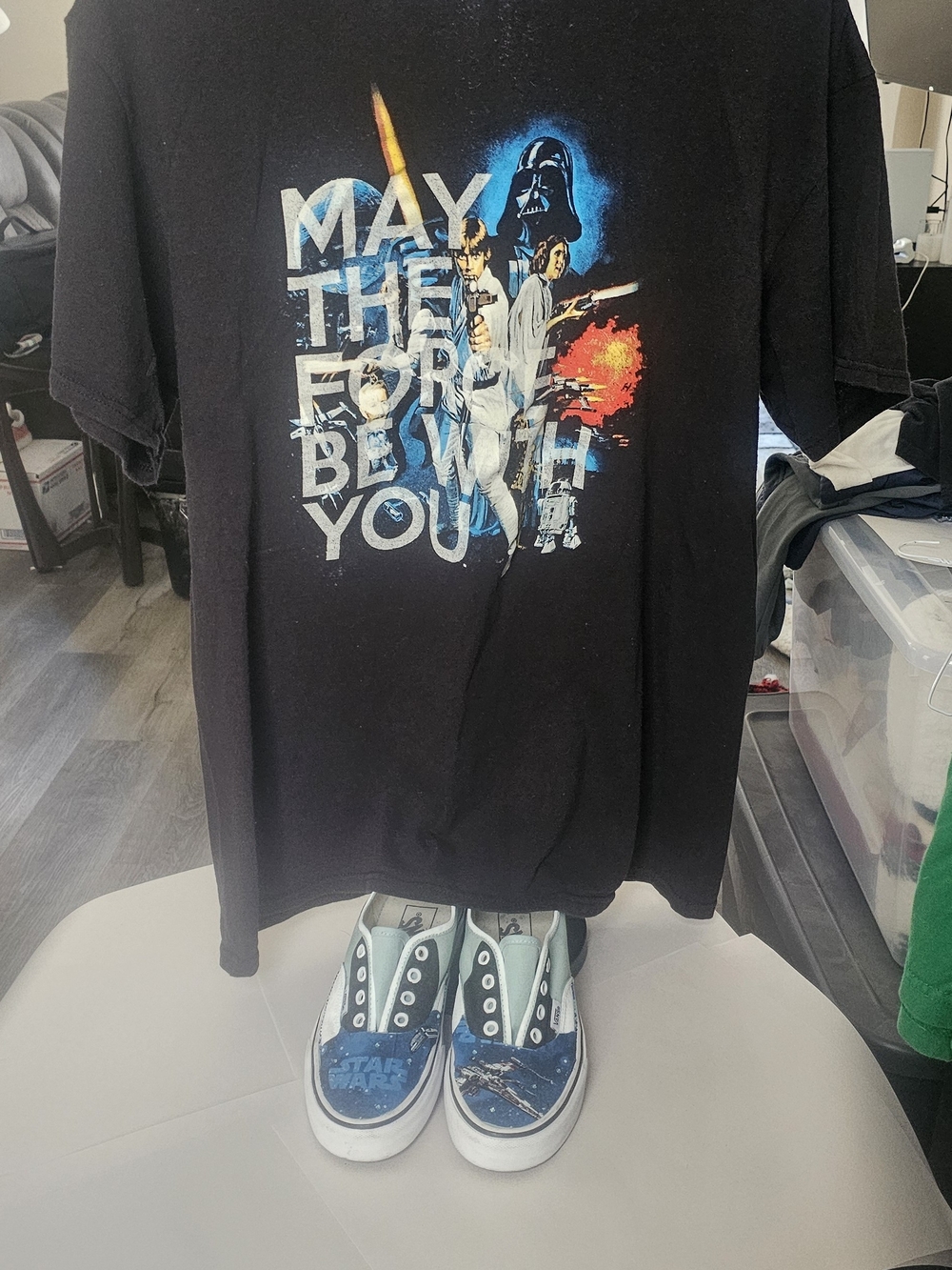 Black 'May The Force Be With You' Star Wars Kids T‑Shirt And Custom Shoe Bundle